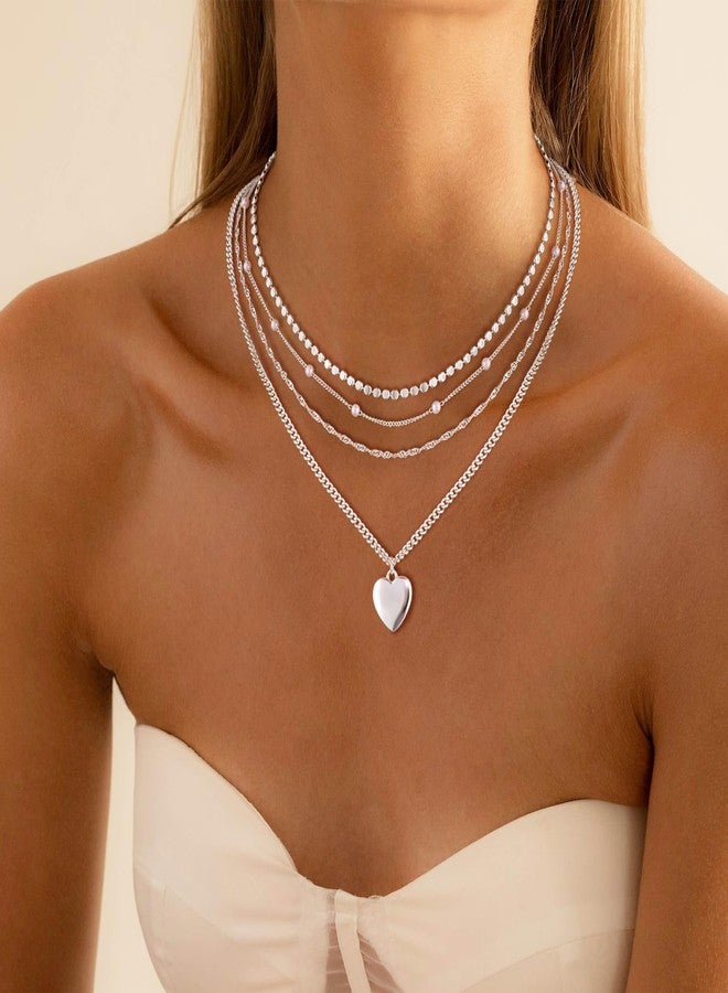 VIROMY Silver Necklace for Women 14k Gold Chain Necklaces Dainty Layered Necklaces Simple Stackable Neckalce Heart Pendant Necklaces Pearl Bead Chain Gold Choker Jewelry for Women - Image 4
